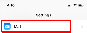 Mail item in Settings