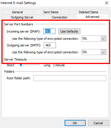 Outlook 2010 Advanced Server Settings