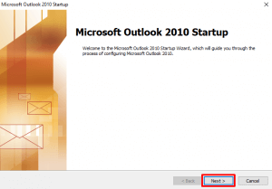 Outlook 2010 Welcome Dialog