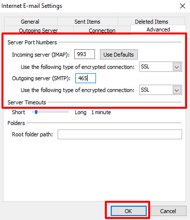 Outlook 2010 Advanced Server Settings
