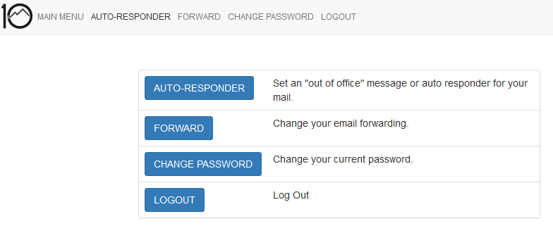 User Mail Admin - Main Menu