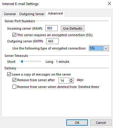 Advanced Settings for IMAP
