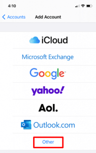Tap Other in Add Account types