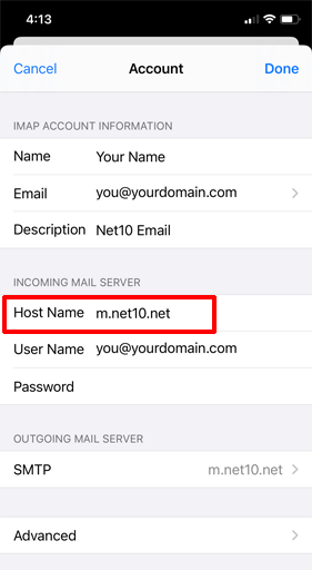 Incoming Server Settings