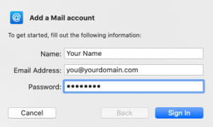 Add a Mail account first screenshot