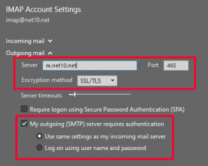 Outgoing Server Settings