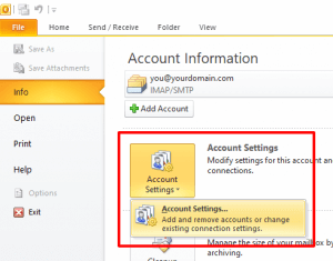 Outlook 2010 Account Settings Button