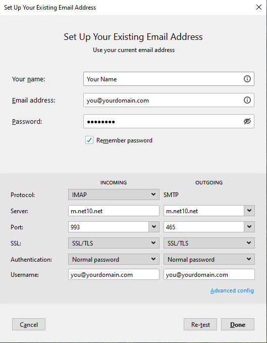 Thunderbird Manual Account Settings