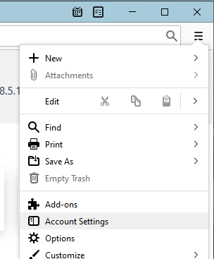 Thunderbird 3 lines icon - Account Settings