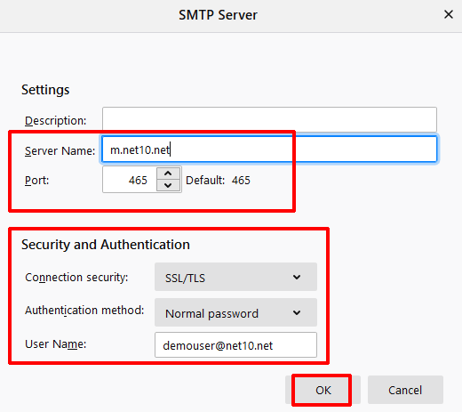 Thunderbird Outgoing Settings