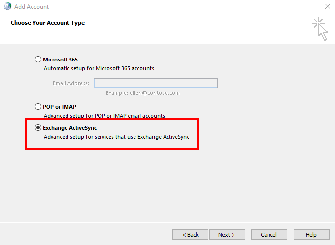 Click Exchange ActiveSync