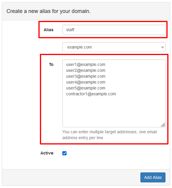 Mail Admin - Add Alias